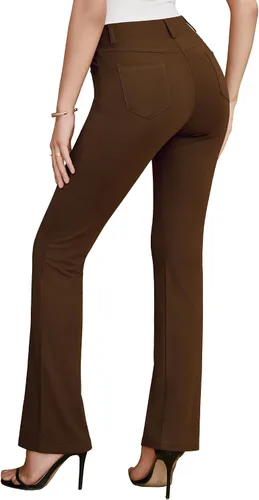 Vista 3 de siliteelon Pantalones de vestir para mujer, pantalones de trabajo casuales para mujer, pantalones de yoga con corte de bota, pantalones de negocios