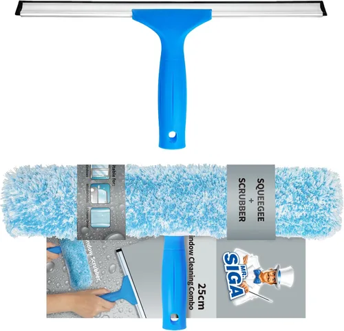 Vista 7 de MR.SIGA - Escobilla de ventana profesional y limpiador de microfibra para ventanas, 10 pulgadas Herramienta limpiacristales 2 en 1