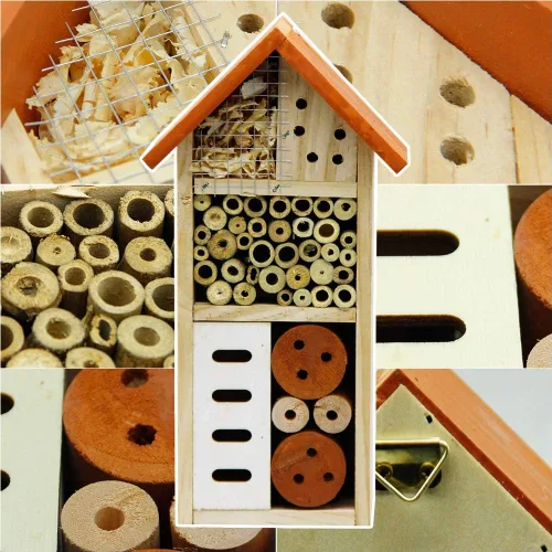Vista 5 de Lulu Home Casa de insectos de madera, hotel colgante de insectos para abejas, mariposas, mariquitas, hábitat beneficioso de insectos, jardín