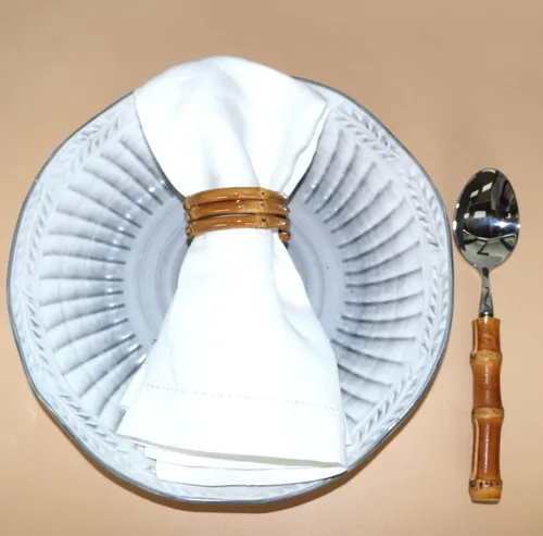 Vista 4 de Servilleteros de bambú, juego de 6 servilleteros, hecho a mano, natural, servilletero para decoración de mesa