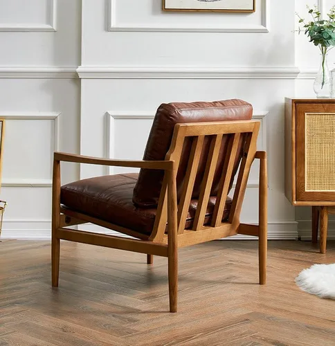 Vista 5 de Sofá de esponja de alta elasticidad Sofá moderno simple perezoso sofá retro hotel de madera maciza diseño de sofá individual silla de ocio Silla