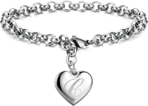 Vista 9 de Monily Regalos de cumpleaños para mujer, pulseras con dije inicial para mujer, letras del alfabeto y corazón, pulsera para mujer A: Corazón