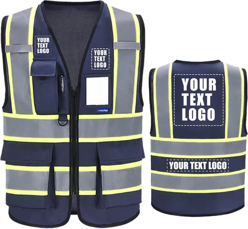 Vista 22 de AYKRM Chaleco de Seguridad de Construcción Personalizado con Logotipo Impreso de Alta Visibilidad Reflectante de 2 Tonos
