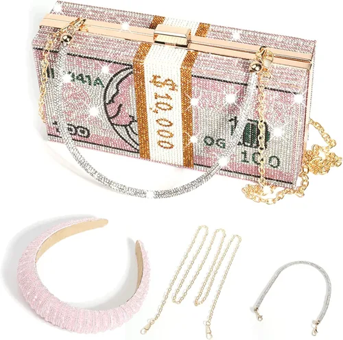 Vista 6 de Bolso de mano personalizado para mujer, con diamantes de imitación, calabaza, helado, mariposa, búho, cisne, bolsa de noche, Rosa (Swan Pink)