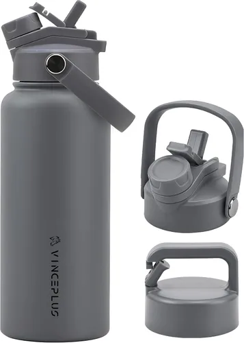 Vista 17 de Botella de agua de acero inoxidable de 32 onzas con tapa 2 en 1, botella de agua aislada al vacío de triple pared, a prueba de fugas, asa