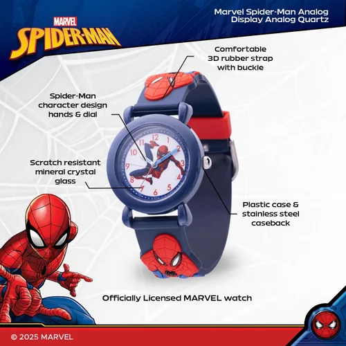 Vista 2 de Marvel Spiderman Watch for Kids - Spiderman Watch Boys - Spider-Man Watches for Boys 4-6 - Toys - Kids - Marvel Toddler - Teen - Dark Blue Case