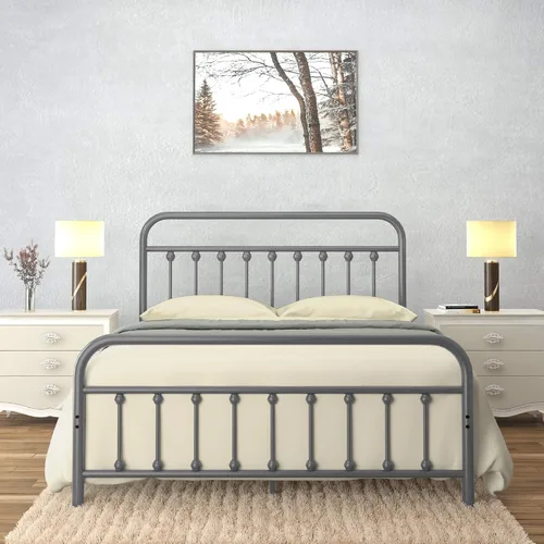 Vista 11 de Golden Gate Beds - Estructura de cama de plataforma de metal estilo victoriano con cabecera y pie de cama de hierro forjado antiguo, base de colchón