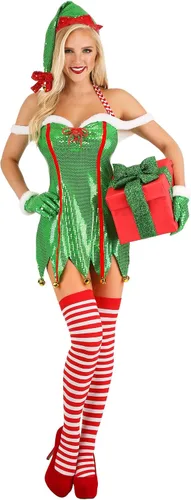 Vista 2 de FUN Costumes Disfraz de elfo con purpurina verde para mujer sexy