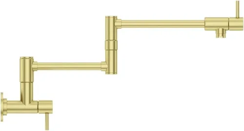 Vista 4 de Pfister Lita Pot Filler - Grifo de cocina, 2 asas, montaje en pared, un solo agujero, acabado dorado cepillado, GT533PFBG