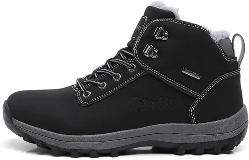 Vista 2 de TSIODFO Botas de moda para hombre invierno impermeables para exterior con piel para senderismo negras Negro 01