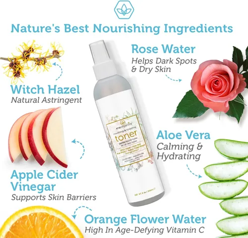 Vista 3 de Era Organics Tónico hidratante para la cara, refrescante y equilibrante, antienvejecimiento, niebla facial con agua de rosas, vinagre de sidra