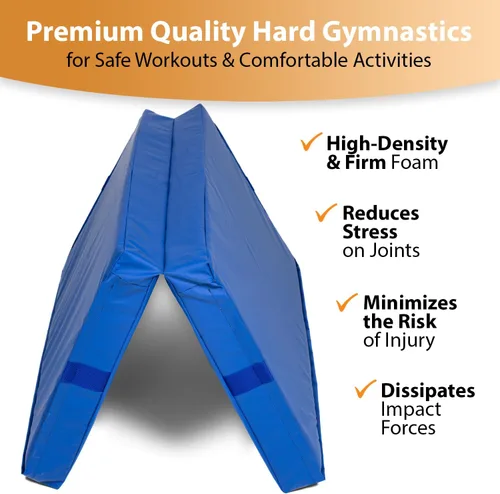 Vista 6 de Foamma Colchoneta de gimnasia – 4 pulgadas x 2 pies x 6 pies, almohadilla de aterrizaje plegable azul para niños y adultos, de alta densidad e