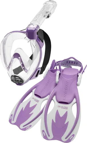 Vista 9 de Cressi Kit de snorkel junior para niños de 6 a 12 años - Máscara facial completa + aletas ajustables + equipo ligero colorido - Baron Jr & Rocks