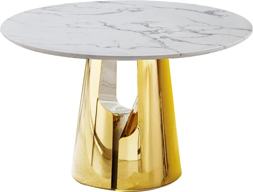 Vista 8 de SSLine Mesa de comedor redonda de mármol sintético blanco para 4-6, mesa de Mesa de oro blanco