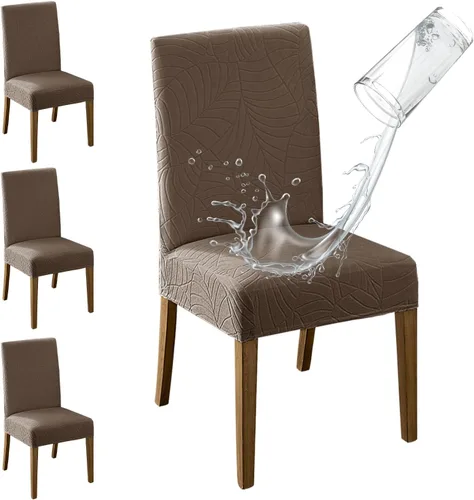 Vista 26 de MOSAYT Juego de 2 fundas para sillas de comedor 100% impermeables, súper ajuste elástico jacquard Parson, fundas extraíbles y lavables para sillas