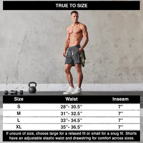 Vista 6 de Born Tough Pantalones cortos de entrenamiento 2 en 1 para hombre, pantalones cortos de gimnasio con entrepierna de 7 pulgadas, pantalones cortos