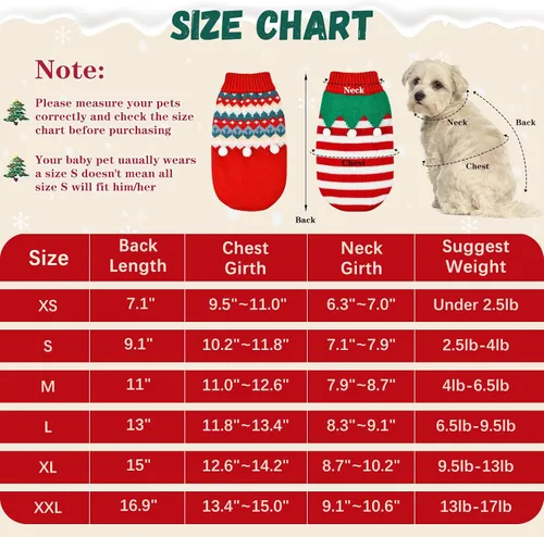 Vista 3 de 2 piezas de suéter de Navidad para cachorros, ropa de cuello alto de punto para gatos, disfraces de elfo de Navidad, ropa cálida para perros, suéter