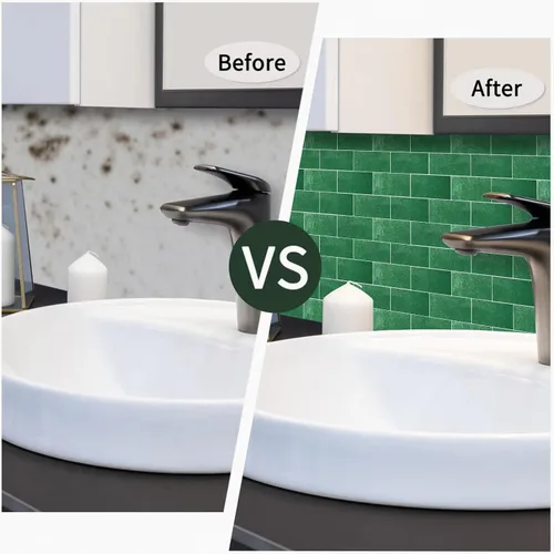 Vista 9 de Mosaicos 3D autoadhesivos para cocina, baño y tocador, 10 hojas de alta calidad, paneles decorativos impermeables (12 x 10) (verde pavo real)