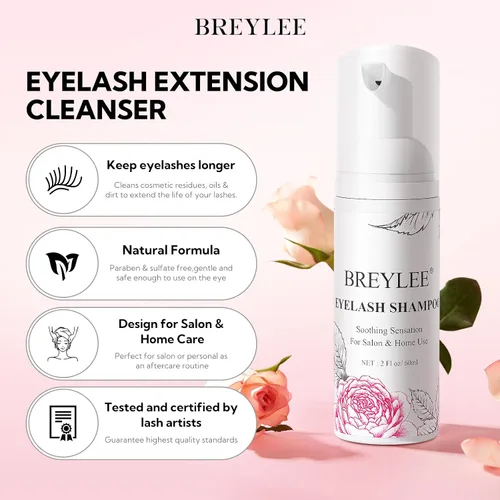 Vista 2 de BREYLEE Champú para extensiones de pestañas, 2 fl oz, botella de enjuague