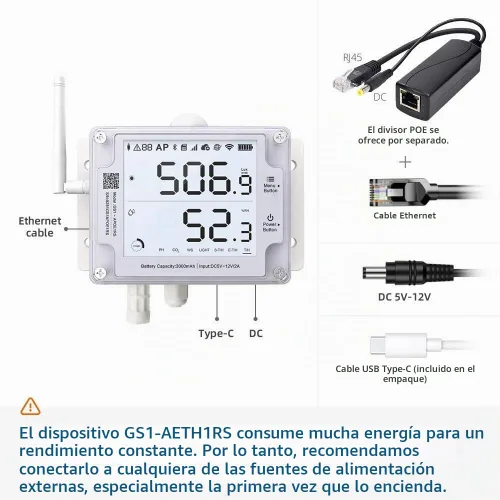 Vista 4 de GS1-AETH1RS + paquete de sirena termómetro Ethernet higrómetro, sensor de humedad y temperatura WiFi, registrador digital de datos de temperatura