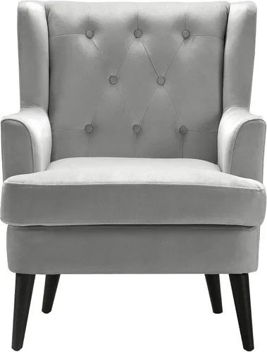 Vista 7 de Elle Decor Celeste - Silla decorativa de terciopelo copetudo, sillón tapizado de mediados de siglo, respaldo moderno con respaldo acolchado de Gris