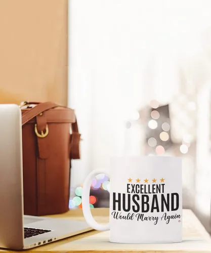 Vista 4 de ODDITEES Taza de café divertida con texto en inglés «Excellent Husband Would Marry Again», 11 onzas, color blanco