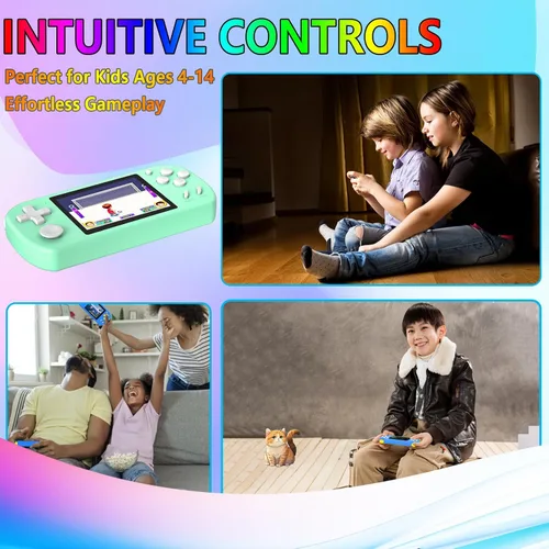 Vista 5 de Juegos de Mano para Niños con 218 Juegos de Video Integrados, Juguetes de Viaje Portátiles para Niños de 4 a 13 Años con Batería Recargable, Cian