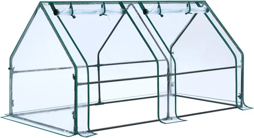 Vista 10 de Ohuhu Mini invernadero portátil, invernaderos de 71 x 36 x 36 pulgadas para exteriores con puertas dobles grandes con cremallera y estacas de Verde