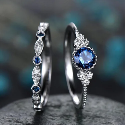Vista 5 de Iumer - Anillo de zircón de dos piezas con incrustaciones de diamantes de imitación artificiales para mujer, talla 6-10.