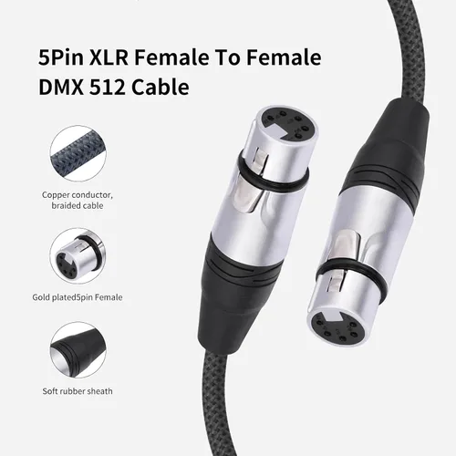Vista 6 de Adaptador de cable XLR hembra a hembra DMX512 de 1 pie, paquete de 2 unidades, 5 pines