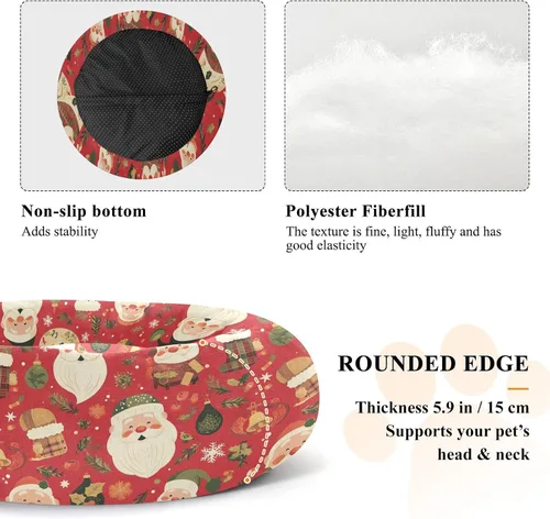 Vista 5 de Wudan Pet Cat Bed Donut Cuddler Fluffy Cat Pillow Bed for Medium Size Pets Sleeping XS Christmas Plaid Santa Claus