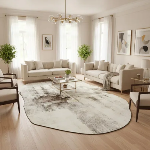 Vista 4 de Alfombra moderna con forma abstracta beige para sala de estar, dormitorio, comedor, contemporánea, lavable, de 2 x 3 pulgadas, decoración