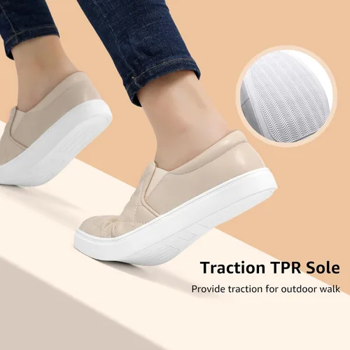 Vista 6 de STQ Zapatos sin cordones para mujer, zapatillas acolchadas de moda Blanco beige