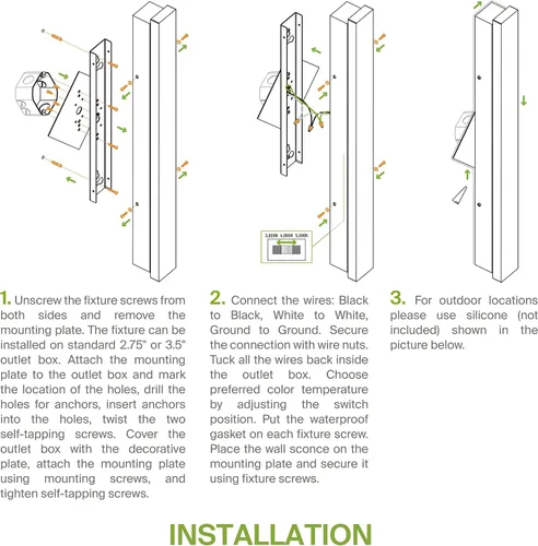Vista 9 de ASD Lámpara LED de montaje en pared de 18 pulgadas de largo, aplique lineal para exteriores e interiores 3CCT, regulable, impermeable