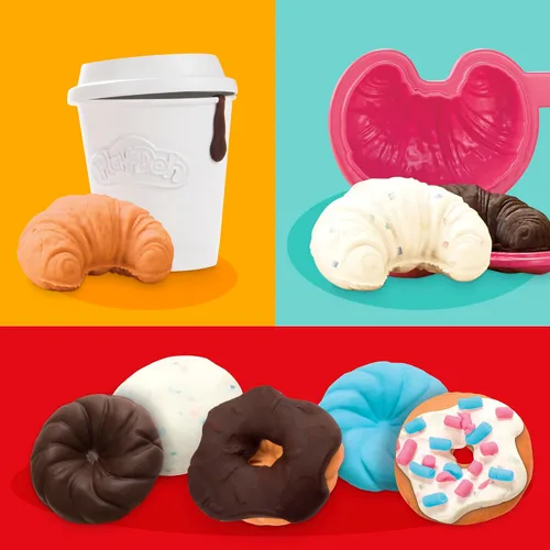 Vista 4 de Play-Doh Donut Drop Shop Playset, juguete de comida para jugar, artes y manualidades para niños, regalo de Pascua para niños a partir de 3 años