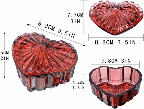 Vista 6 de Joyero en forma de corazón de cristal, caja decorativa de cristal con tapa Borgoña
