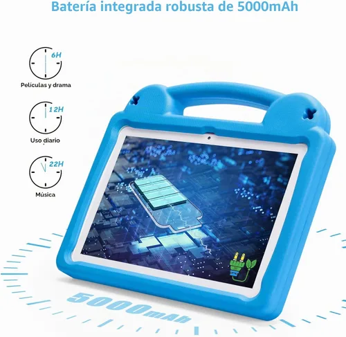 Vista 4 de Tableta de 10 pulgadas para niños con control parental, 8 (4+4) GB de RAM 64 GB ROM, Octa Core, WiFi 6, batería de 5000 mAh, GMS - Tableta para Azul