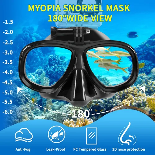 Vista 2 de Snorkeling Gear for Adults Youth, Nearsighted Anti-Fog Diving Mask & Silicone Dry Snorkel for Scuba Diving Spearfishing Freediving