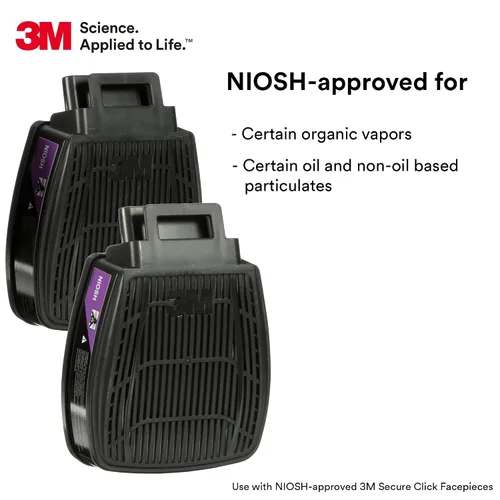 Vista 2 de 3M Cartucho/filtro respirador P100, cartucho combinado de vapores orgánicos Secure Click D80921, aprobado por NIOSH, doble flujo para mayor