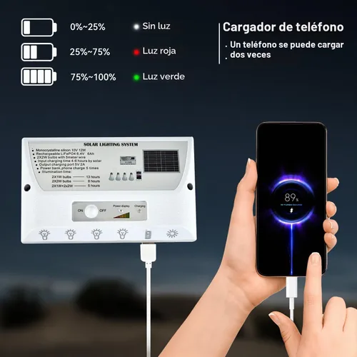 Vista 4 de Lámparas colgantes para interior y exterior con energía solar con 4 bombillas LED, cada una con un cable de 5m, impermeables, batería de 6000mAh