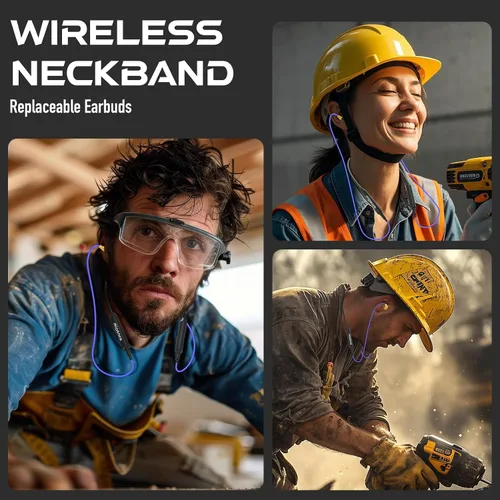 Vista 7 de MIPEACE Auriculares Bluetooth con banda para el cuello, protección para los oídos, auriculares de trabajo con reducción de ruido de 29 db