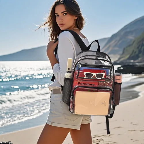 Vista 2 de MAY TREE Mochila Transparente Aprobada para Estadios para Mujeres y Hombres, Bolsa Transparente para Eventos, Negro, Grande
