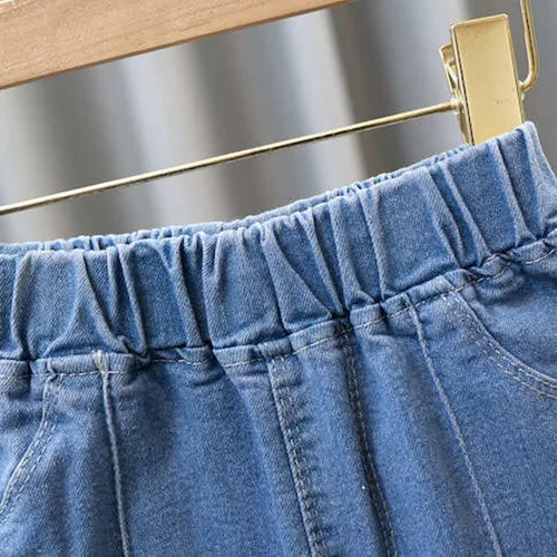 Vista 7 de Pantalones Vaqueros para niñas pequeñas, pantalones vaqueros largos de color sólido bonitos, pantalones vaqueros
