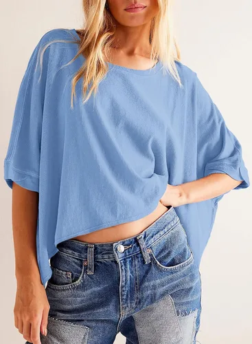 Vista 2 de Dokotoo Camisetas de verano 2024 para mujer, camisetas sueltas de gran tamaño, camisetas básicas
