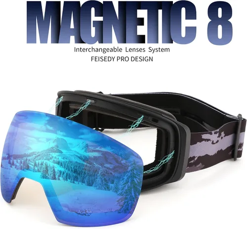 Vista 3 de FEISEDY Over-Glasses Ski/Snowboard Goggles for Men Women Youth B0020 Revoblue Vlt 16%