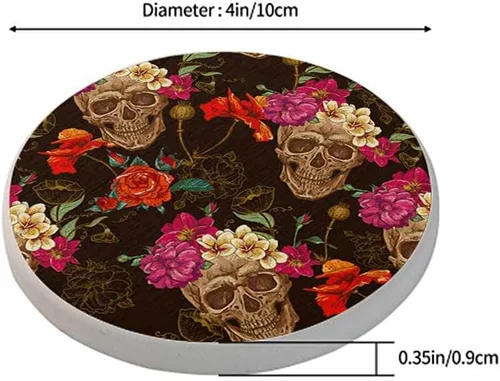 Vista 2 de oFloral Juego de 2 posavasos de calavera para bebidas, diseño de rosas, flores, cultura popular, festivales, tazas, individuales para decoración