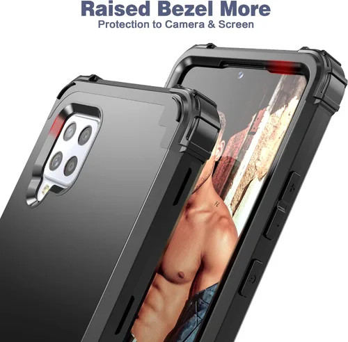 Vista 6 de IDweel Funda para Galaxy A42 5G con protector de pantalla de vidrio templado, híbrida 3 en 1, a prueba de golpes, resistente, cubierta de Negro