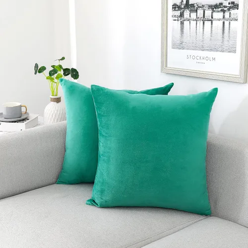 Vista 9 de NiNi ALL - Fundas de almohada decorativas de terciopelo 30x30 cm, paquete de 2 unidades, color azul bebé, suaves para sofá, dormitorio, sala