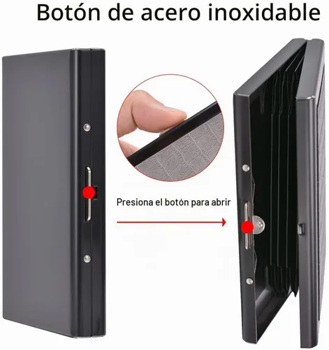 Vista 5 de EASTNIGHTS Rfid - Tarjetero delgado de metal para tarjetas de visita, estuche pequeño para hombres y mujeres, Negro-eyw, Tarjetero delgado