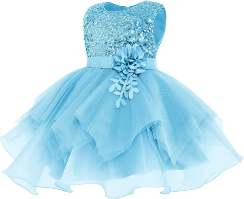 Vista 2 de Vestidos de niña de flores sin mangas de lentejuelas hinchado vestido de tul de la boda de la dama de honor del concurso bautismo cumpleaños vestido